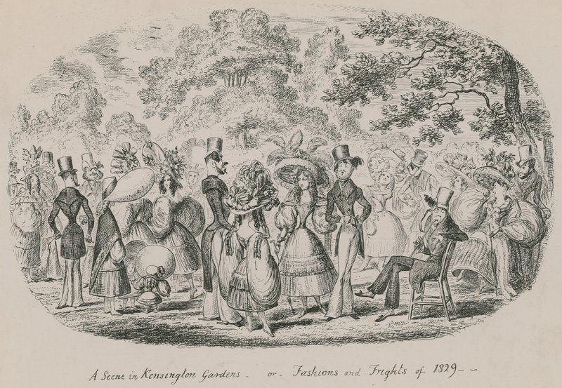 Een scène in Kensington Gardens of Mode en Angsten van 1829 door English School