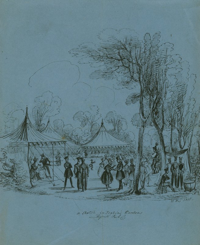Een schets in Jenkins Gardens, Regents Park, Londen door English School
