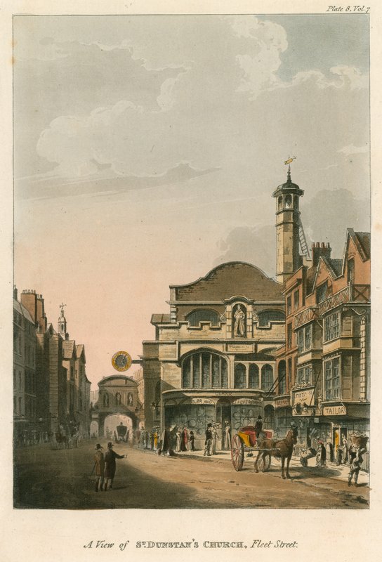 Een uitzicht op St Dunstans Kerk, Fleet Street, Londen door English School