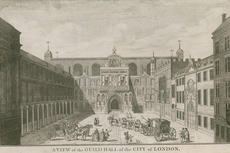 Een uitzicht op de Guildhall van de stad Londen door English School