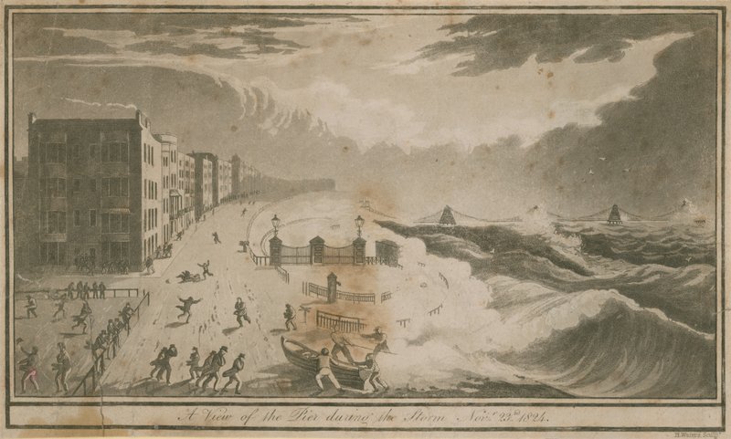 Uitzicht op de pier tijdens de storm in Brighton door English School