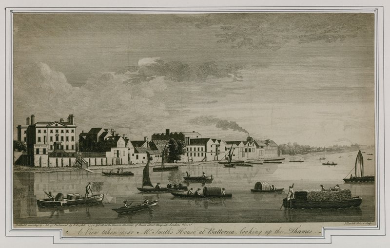 Een uitzicht genomen nabij het huis van de heer Smith in Battersea, kijkend over de Theems door English School