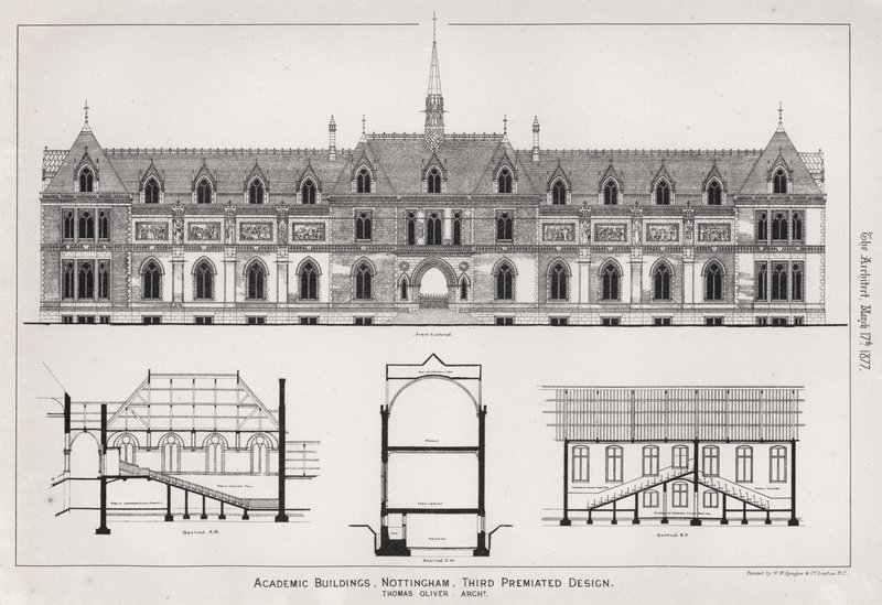 Academische gebouwen, Nottingham, derde bekroonde ontwerp door English School