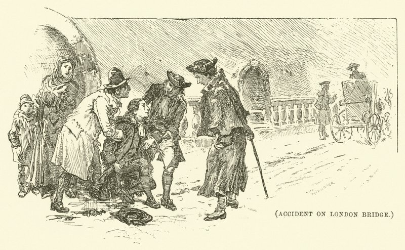 Ongeluk op London Bridge (gravure) door English School