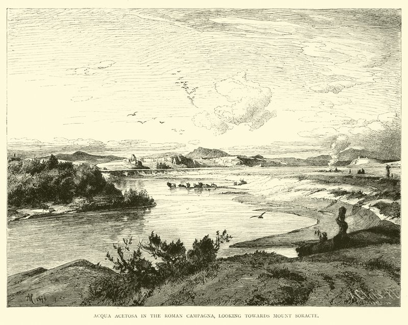 Acqua Acetosa in de Romeinse Campagna, kijkend naar de berg Soracte door English School