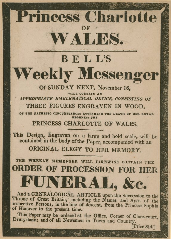 Advertentie voor Bells Weekly Messenger van zondag 16 november 1817 door English School