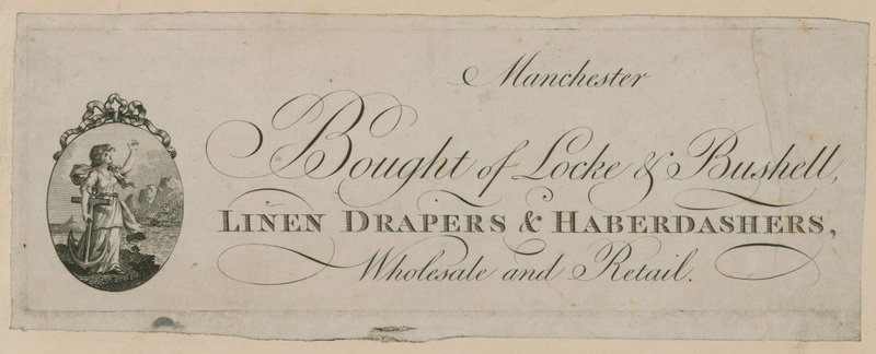 Advertentie voor Bought of Locke & Bushell, Manchester door English School