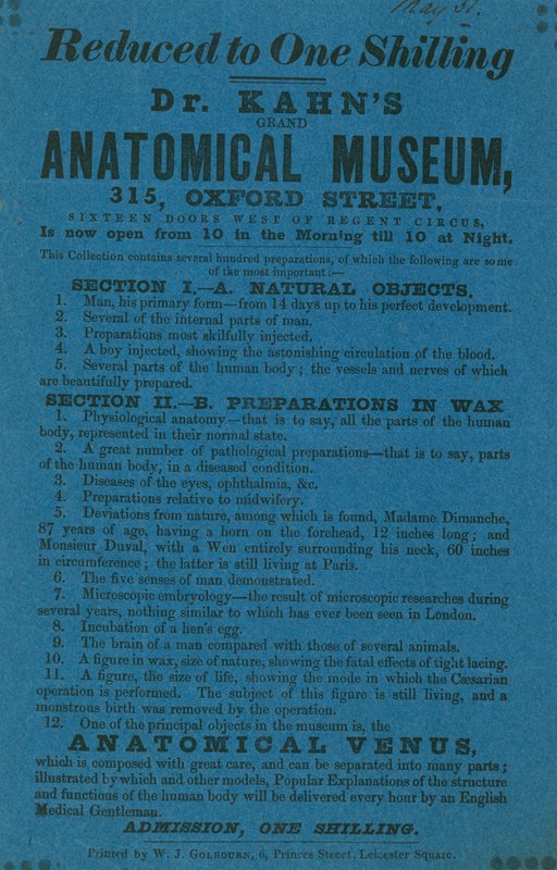 Advertentie voor Dr Khans Grant Anatomisch Museum door English School