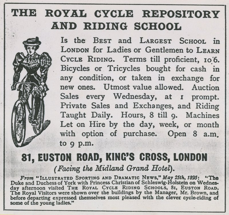 Advertentie voor The Royal Cycle Repository and Riding School door English School