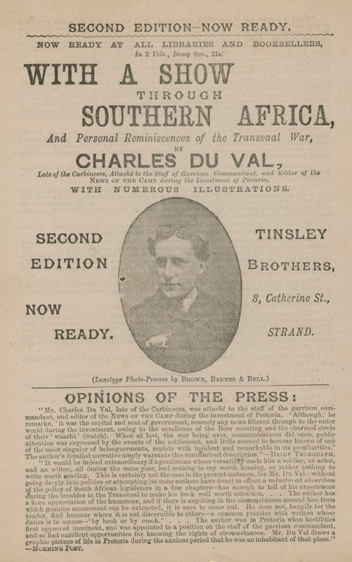 Advertentie voor Met een Show door Zuidelijk Afrika door Charles Du Val door English School