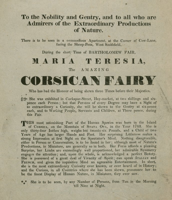 Advertentie voor een optreden van Madame Maria Teresia, de Corsicaanse Fee door English School