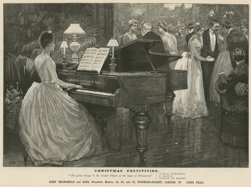 Advertentie voor pianomaker John Brinsmead and Sons, Wigmore Street, Londen door English School