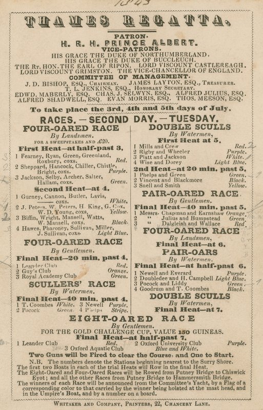 Advertentie voor de Thames Regatta, 1843 door English School