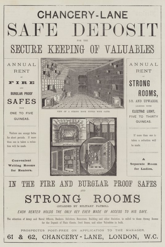 Advertentie, Chancery-Lane Safe Deposit door English School