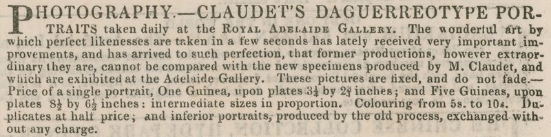Advertentie voor Claudets Daguerreotype Portretten door English School