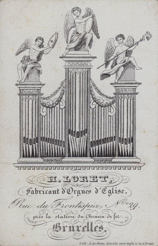 Advertentie voor H Loret, maker van kerkorgels, Brussel, België door English School