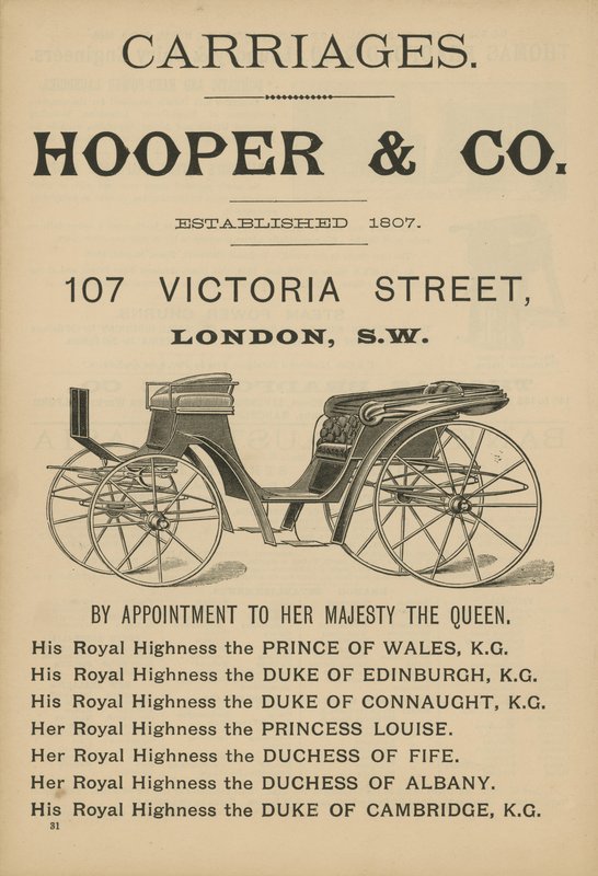 Advertentie voor Hooper & Co koetsen door English School