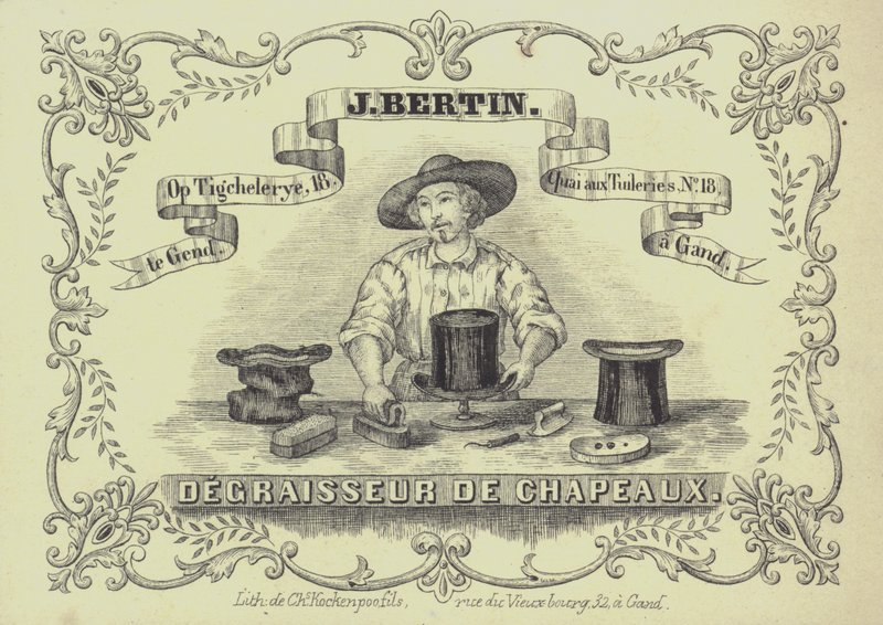 Advertentie voor J Bertin, hoedenreiniger, Gent, België door English School