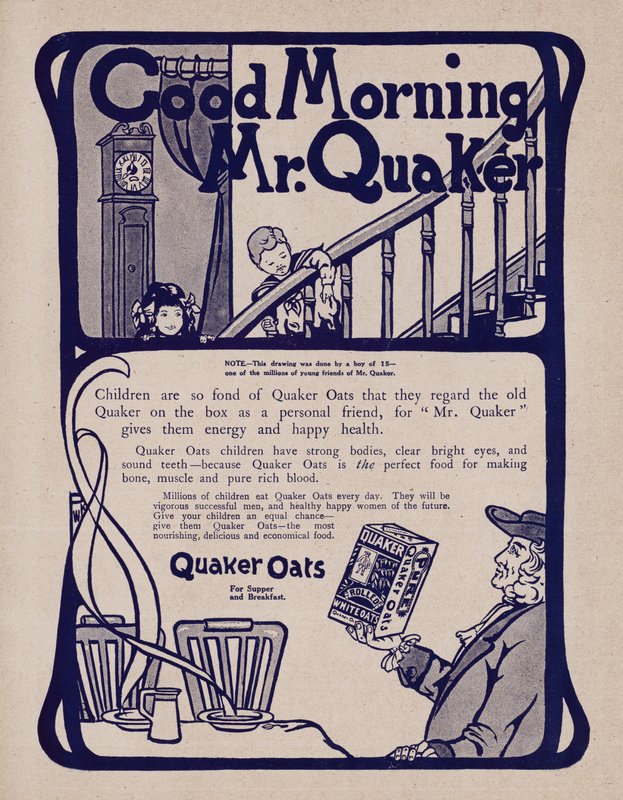 Advertentie voor Quaker Oats ontbijtgranen door English School