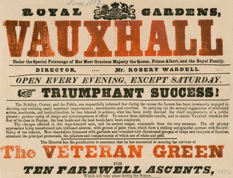 Advertentie voor Koninklijke Tuin, Vauxhall; Vauxhall Gardens, Londen door English School