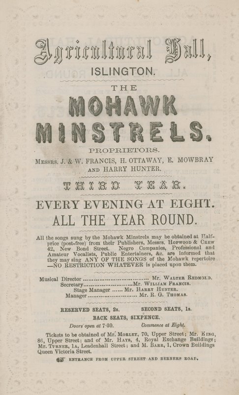 Advertentie voor The Mohawk Minstrels in de Landbouwhal door English School