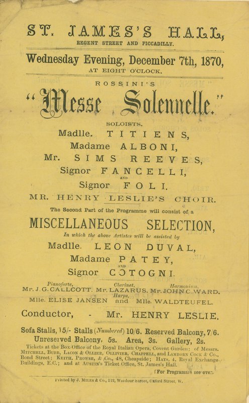 Advertentie voor een uitvoering van Rossini
