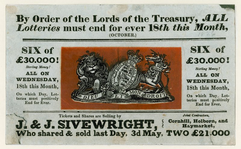 Advertentie voor de laatste loterij, 1826 door English School