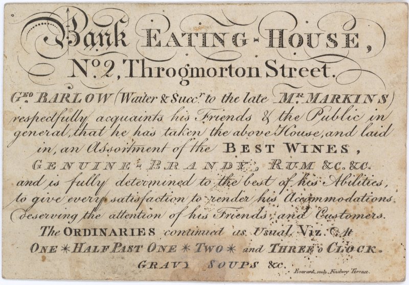 Advertentie voor het Bank Eating House door English School