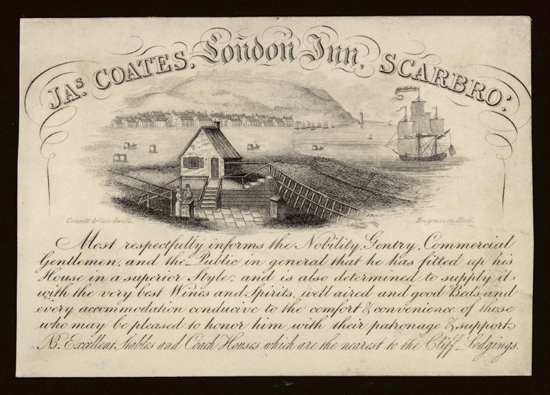 Advertentie voor de London Inn, Scarborough, Yorkshire (gravure) door English School