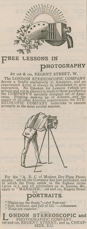 Advertentie voor de London Stereoscopic and Photographic Company door English School