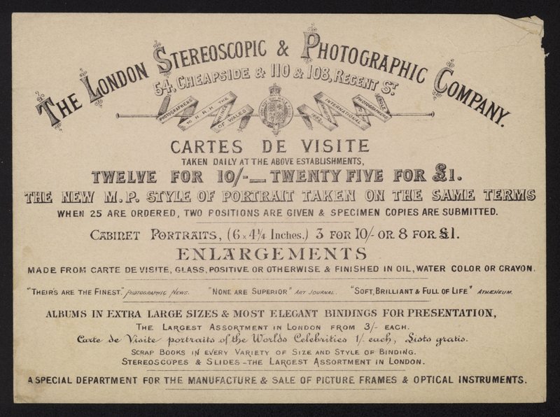 Advertentie voor de London Stereoscopic and Photographic Company door English School