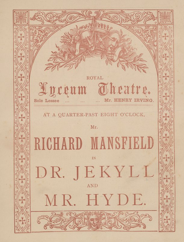 Reclamekaart voor het Lyceum Theatre, Dr. Jekyll en Mr. Hyde met Richard Mansfield door English School