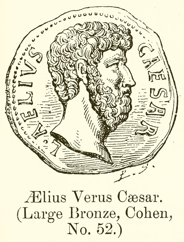 Aelius Verus Caesar. (Groot brons, Cohen, nr. 52) (gravure) door English School