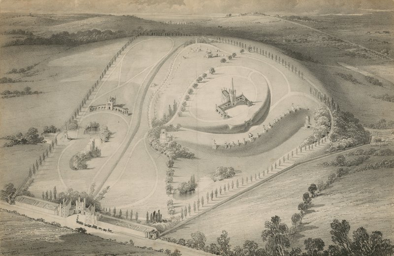 Luchtfoto van een onbekende begraafplaats door English School