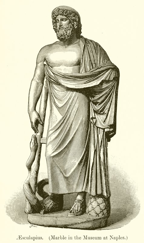 Aesculapius (Marmer in het Museum van Napels) (gravure) door English School