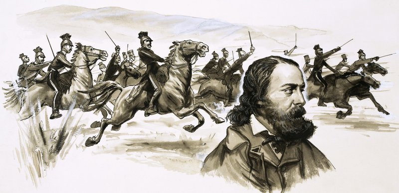 Alfred Tennyson met de Charge of the Light Brigade op de achtergrond door English School