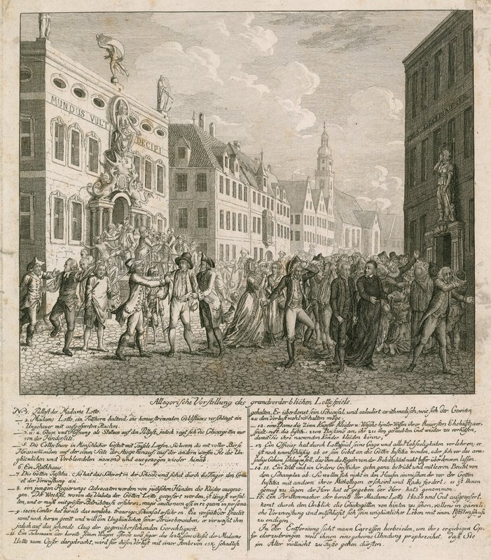 Allegorische voorstelling van de grote loterijillusie door English School