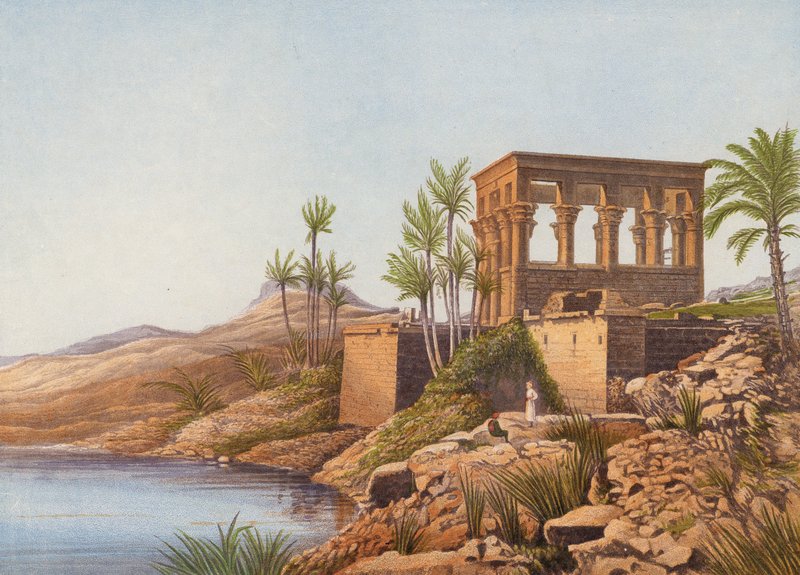 Een Egyptische tempel, bij de rivier de Nijl, Philae door English School