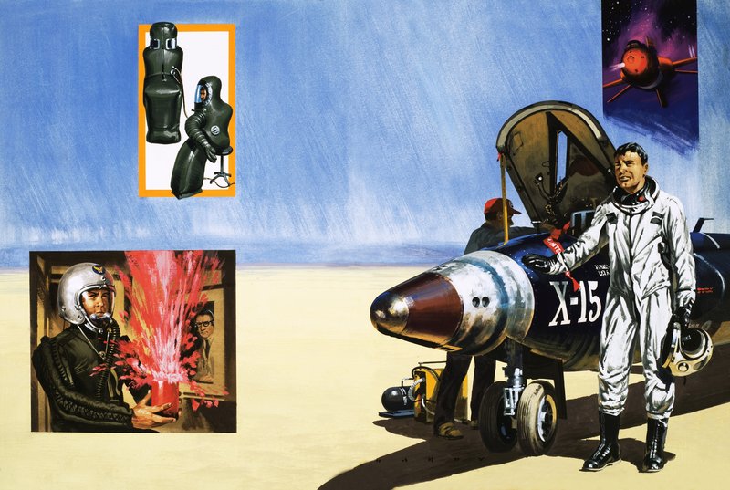 Een X-15 piloot ademt de woestijnlucht in door English School