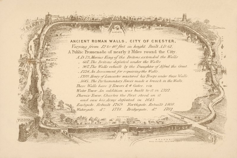 Oude Romeinse muren van Chester door English School
