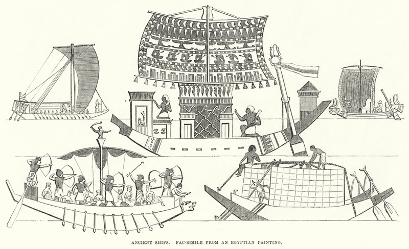 Oude schepen, facsimile van een Egyptische schildering door English School