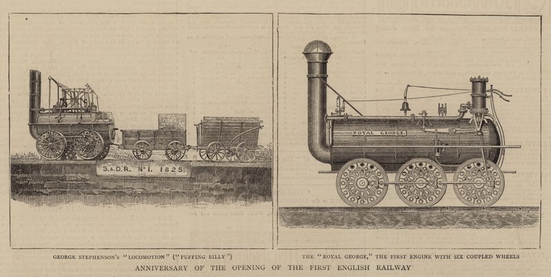 Jubileum van de opening van de eerste Engelse spoorweg (gravure) door English School