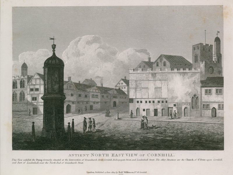Oude noordoostelijke aanzicht van Cornhill door English School