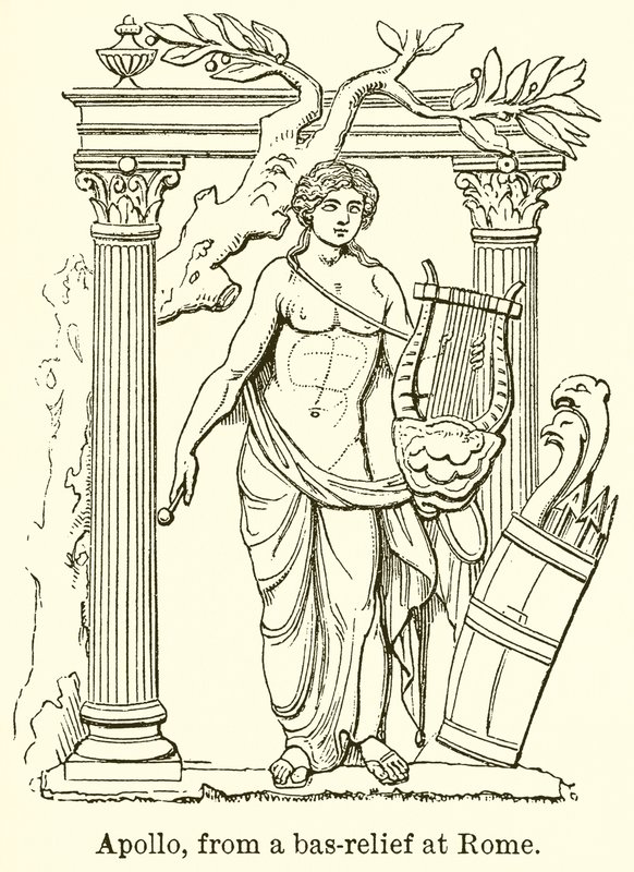 Apollo, van een Bas-Relief in Rome door English School