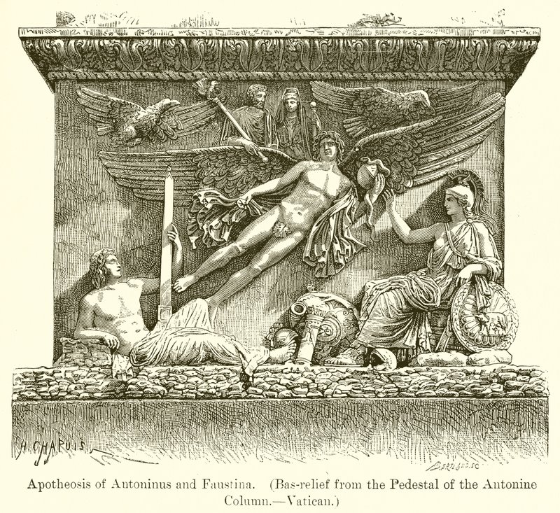 Apotheose van Antoninus en Faustina. (Bas-reliëf van de sokkel van de Antonijnse Zuil.--Vaticaan) door English School
