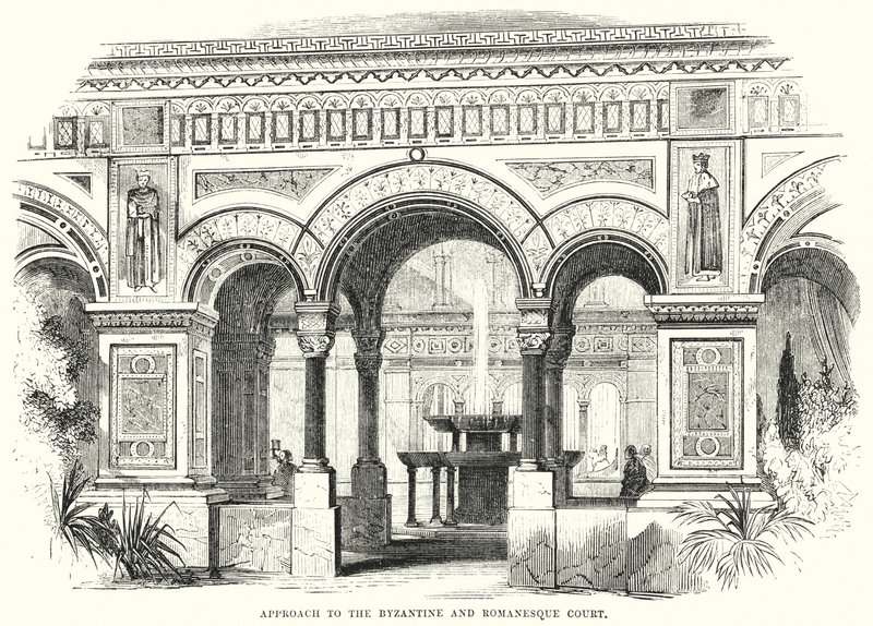 Toegang tot de Byzantijnse en Romaanse Hof (gravure) door English School