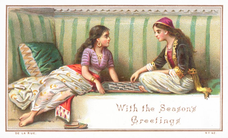 Arabische Dames spelen Bordspel, Kerstkaart door English School
