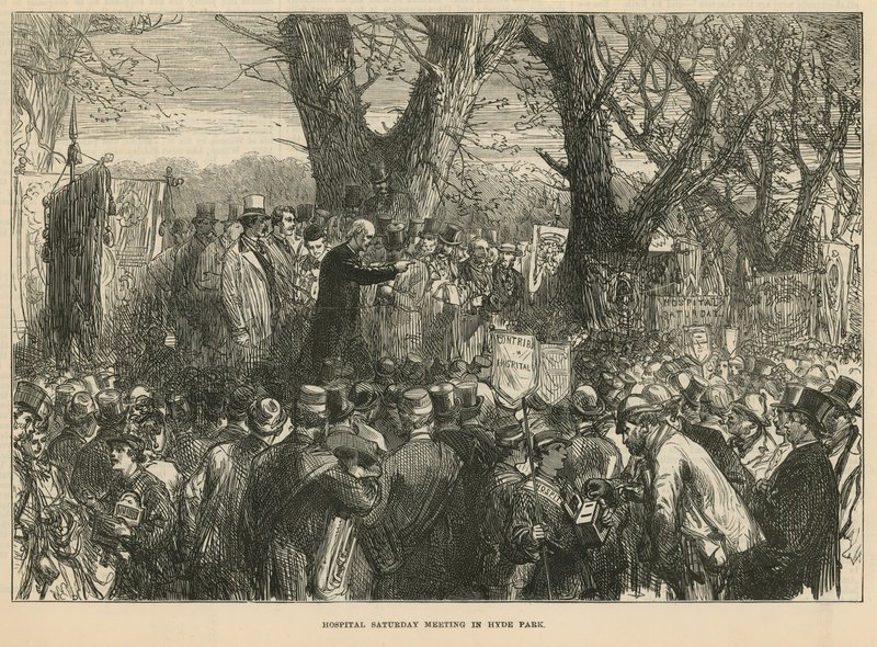 Aartsbisschop Manning spreekt de bijeenkomst toe in Hyde Park door English School