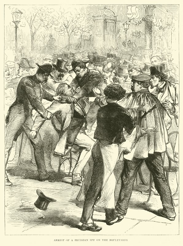 Arrestatie van een Pruisische spion op de Boulevards, september 1870 door English School