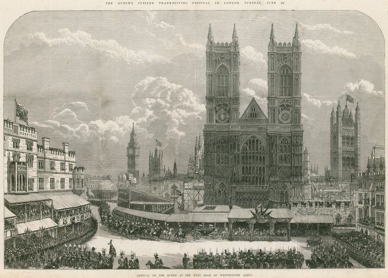 Aankomst van Koningin Victoria bij de westelijke deur van Westminster Abbey door English School